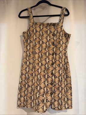 BeBop Beige Snake-Print Mini Dress with Button Front